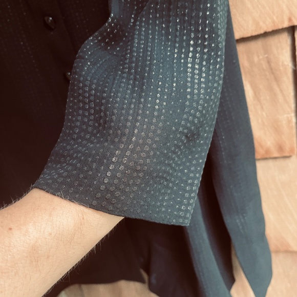 JAEGER Vintage Black Relax Shine Long Blouse Long Sleeve Great Britain Size L - Picture 5 of 13